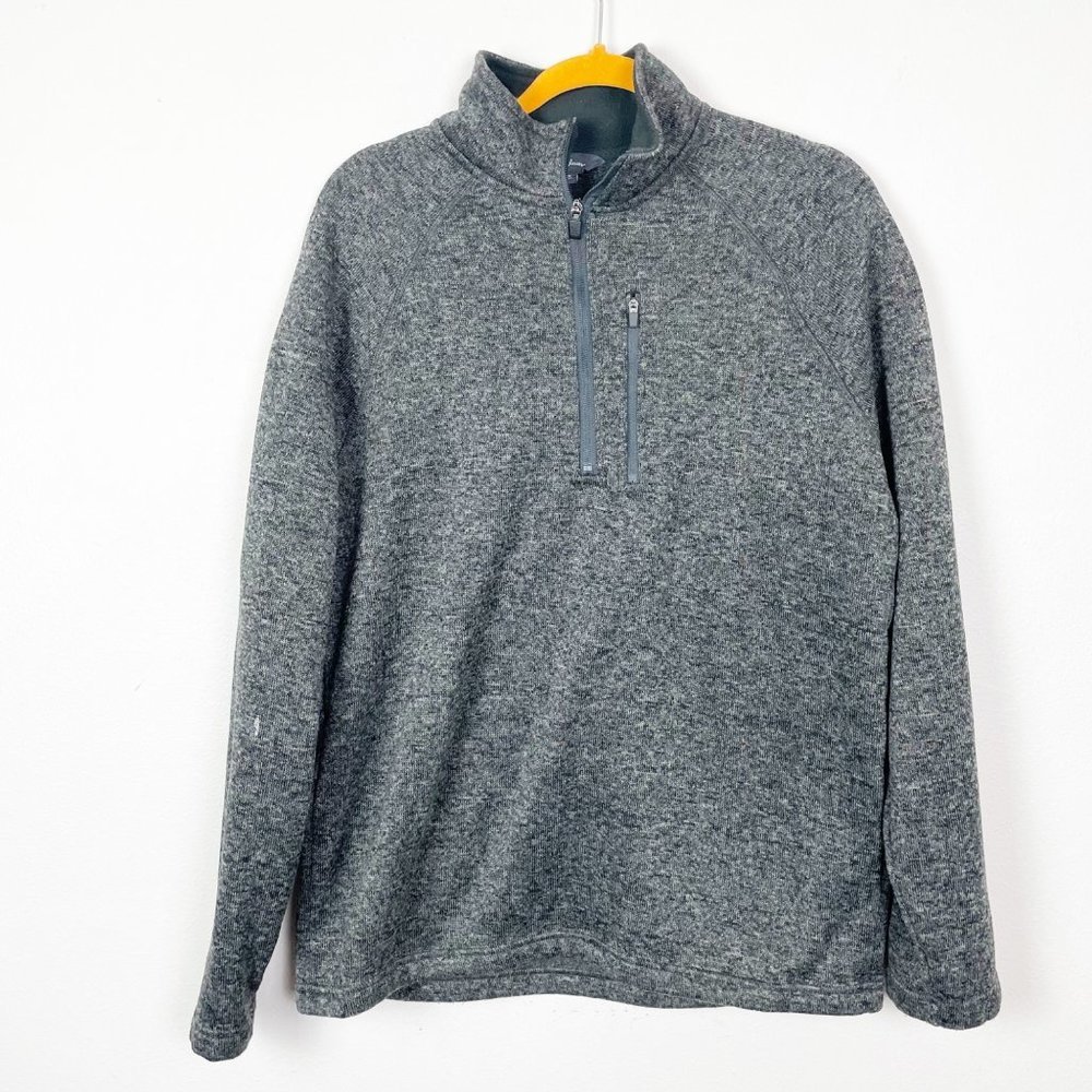 Eddie Bauer Men's Sz L Gray Quarter Zip Pullover Outdoor Sweatshirt Warm‎
